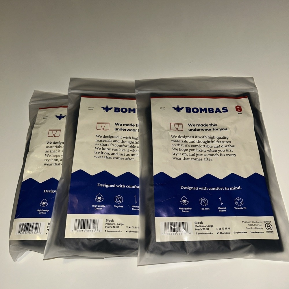 Bombas Lot of 3 Boxer Briefs Black Cotton Underwear Mens M/L  32-37 NIP NEW